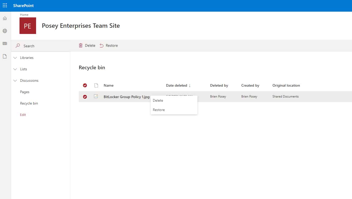 SharePoint Recycle Bin