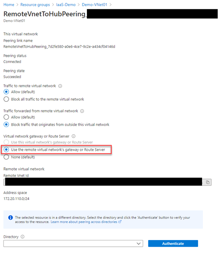 Remote VNet to Hub Peering