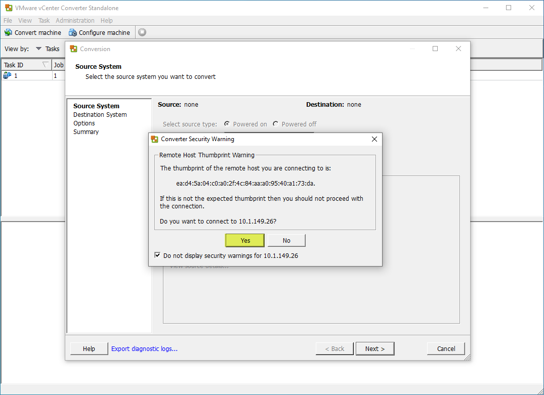 Accept the certificate warning for the remote Linux server