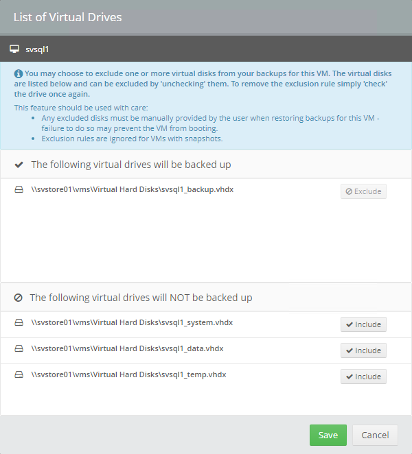 Altaro backup Exclude every VHDX
