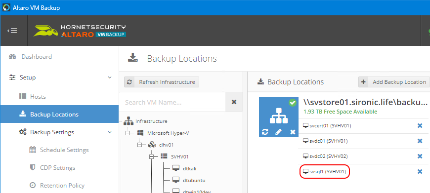 Altaro Setup Backup Locations