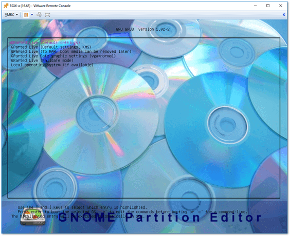 Booting off the GParted LiveCD