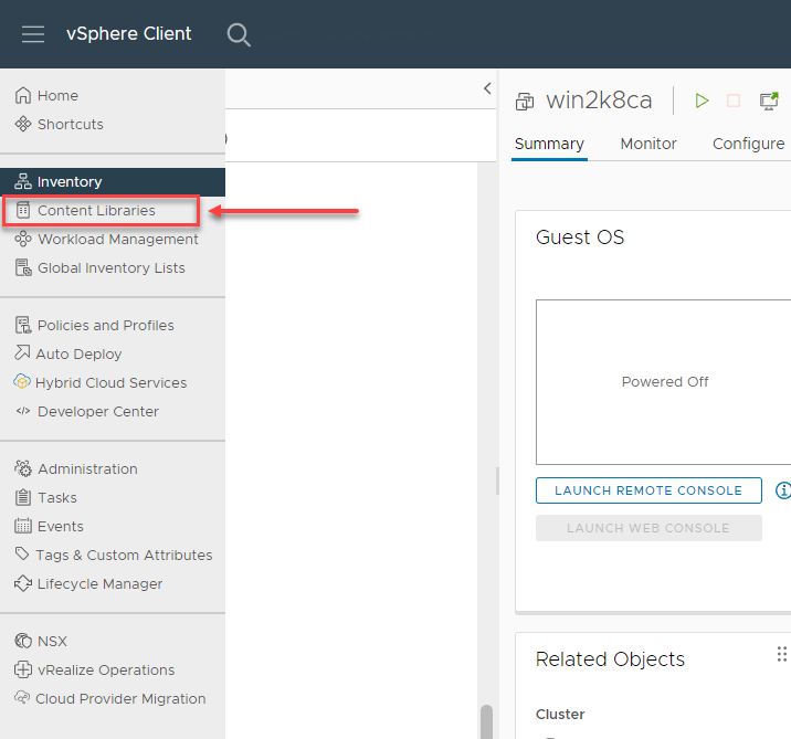 Choosing the Content Libraries option to create a manage Content Libraries