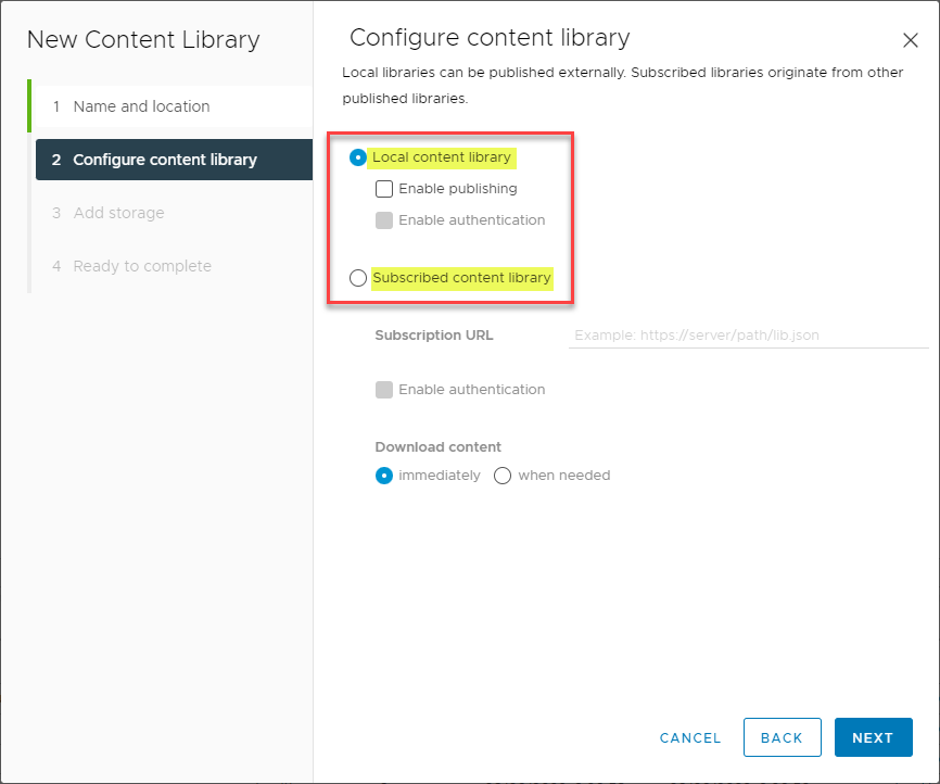 Choosing the content library type