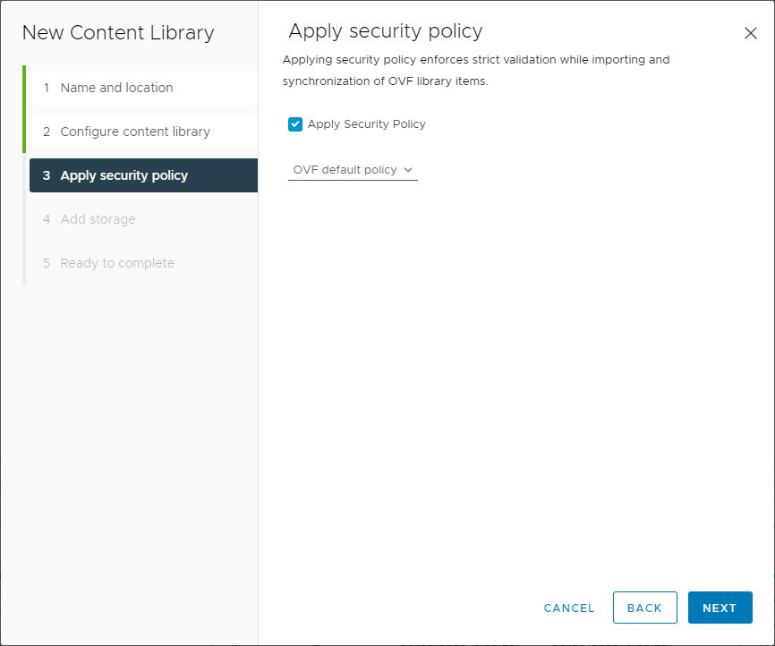 Choosing to apply the OVF default policy