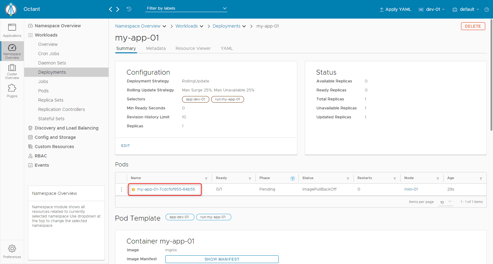 click on the deployments