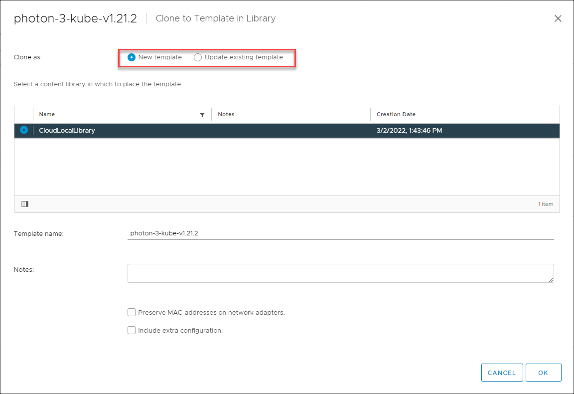 Clone as Template to Library