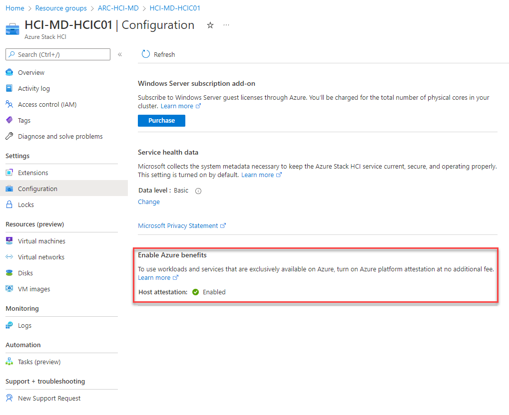 Cluster Resource in the Azure Portal