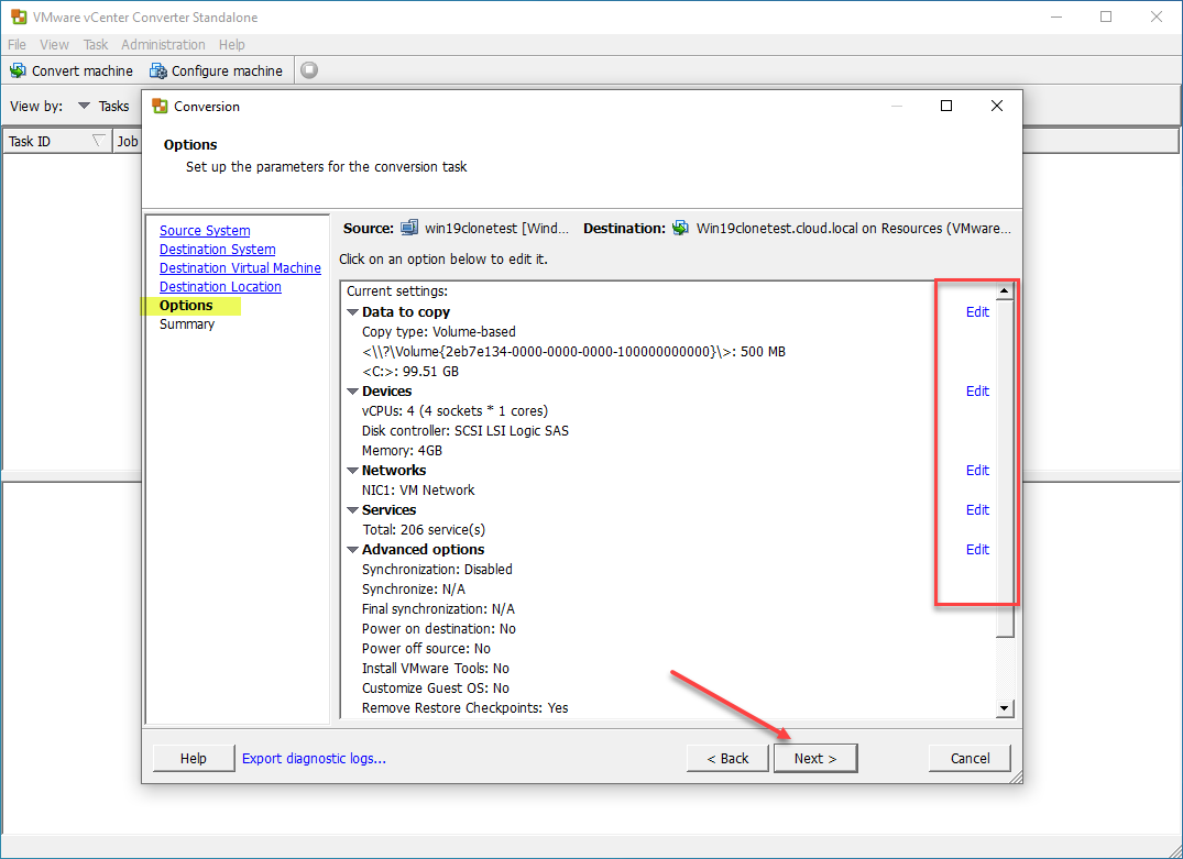 Configure the conversion options for the conversion process