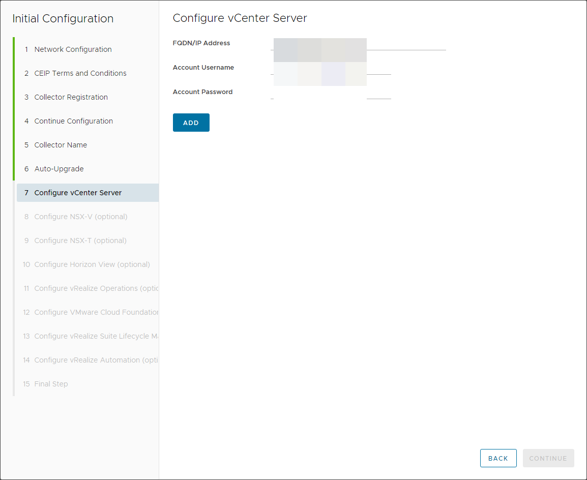 Configure the vCenter Server connection