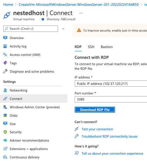 connect using the RDP file option