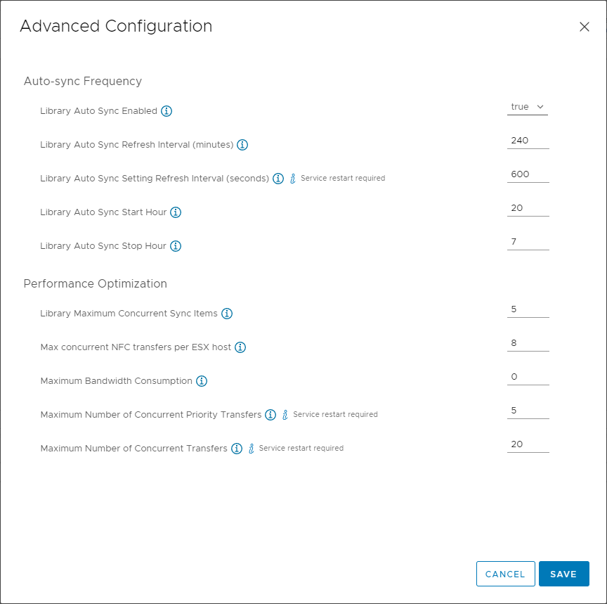 Content Library advanced settings