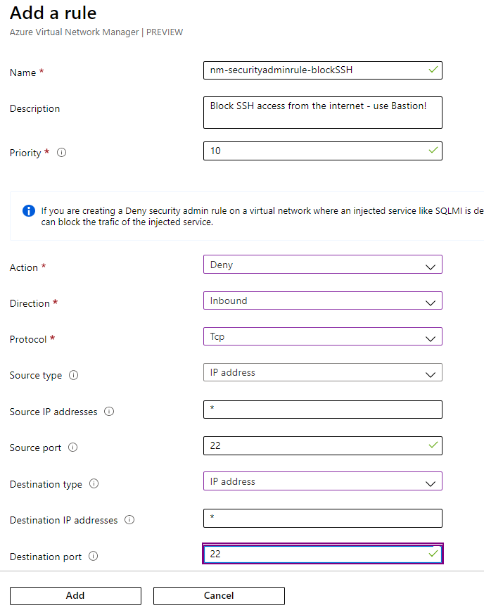 Creating a security admin rule