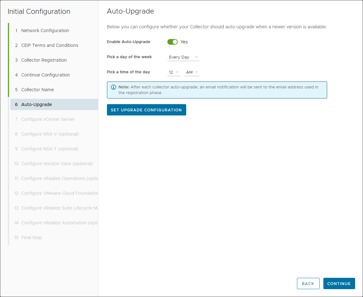 Enable Upgrade configuration settings