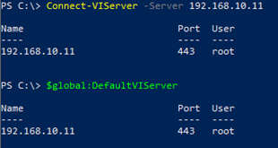 $DefaultVIServer contains information about the connected instance