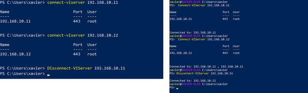 Example of a customized prompt that displayed the connected vCenter(s)