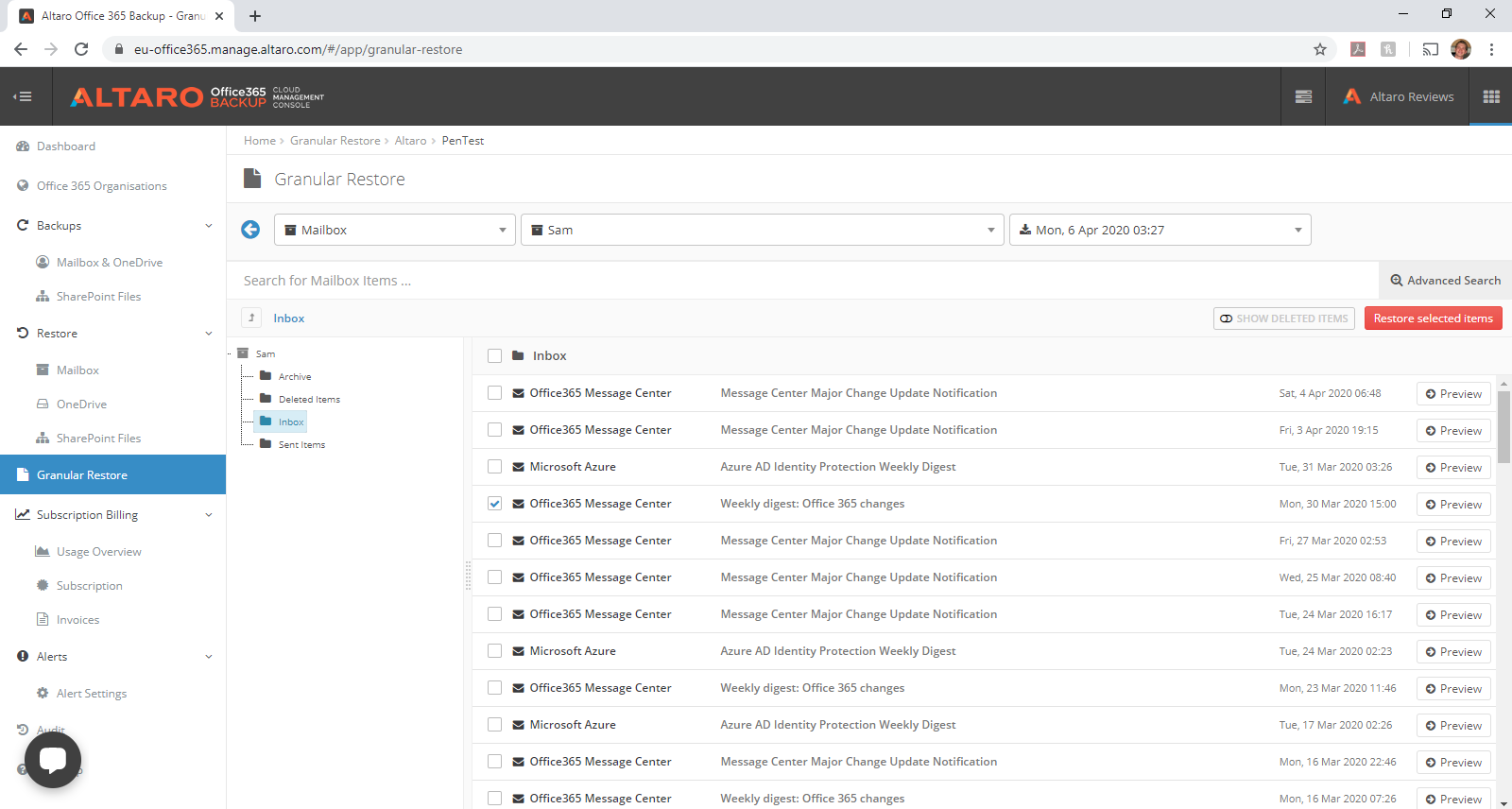 Altaro O365 Backup: point-in-time restore for SharePoint