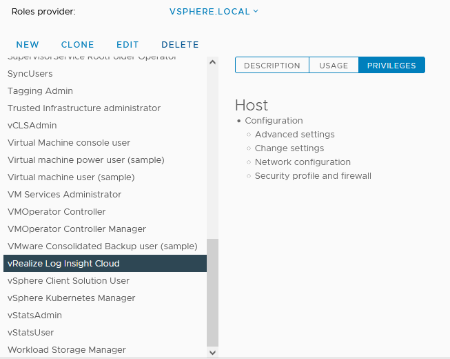 Host privileges allows vRealize Log Insight Cloud to configure the hosts for log forwarding