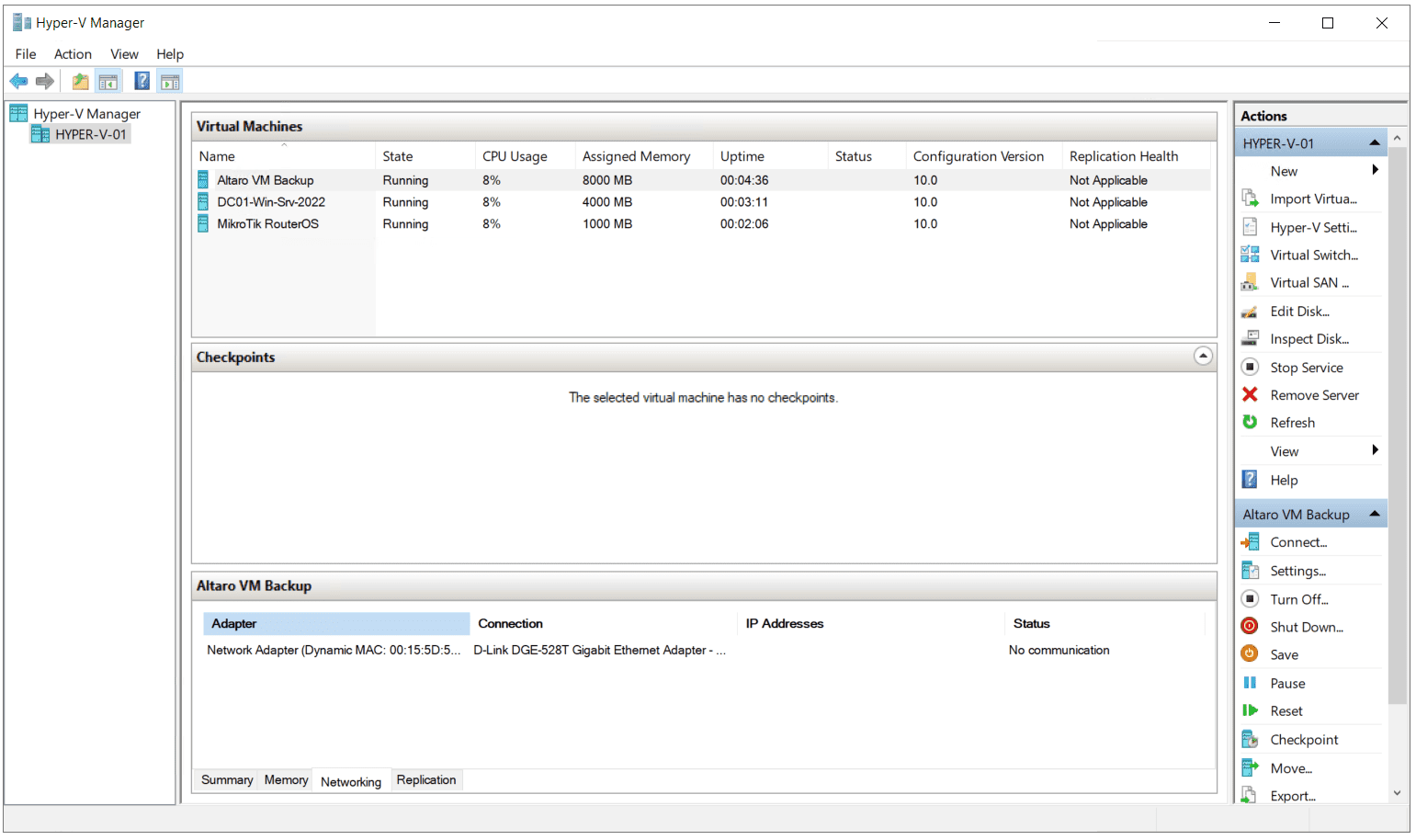 Hyper-V 2022 Manager console