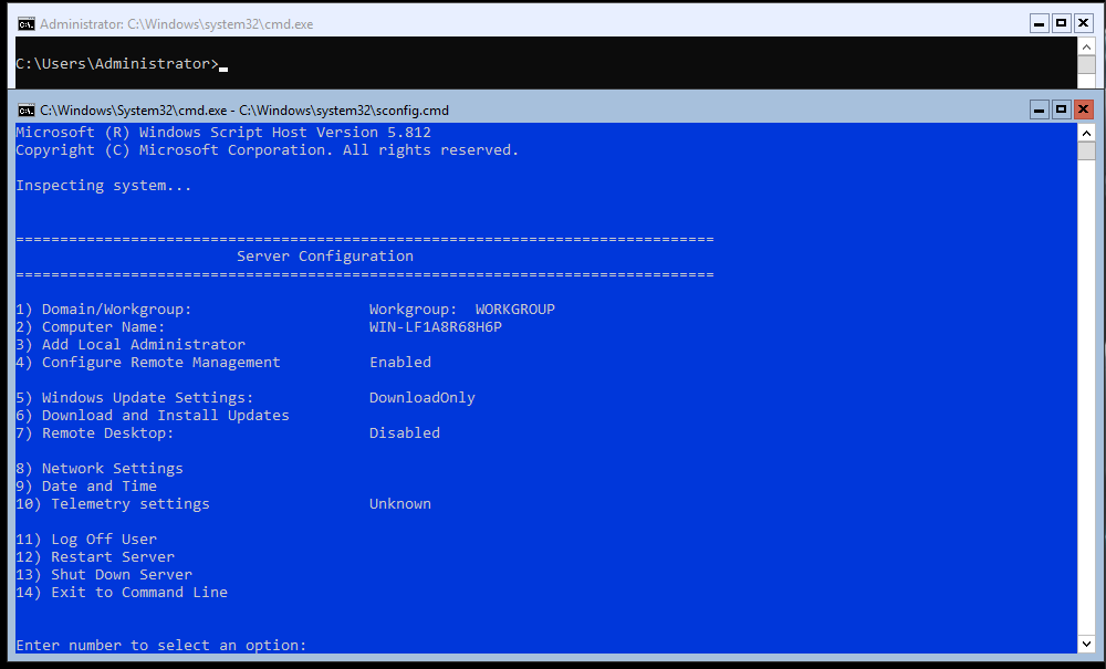 Hyper-V Server 2019 Configuration UI