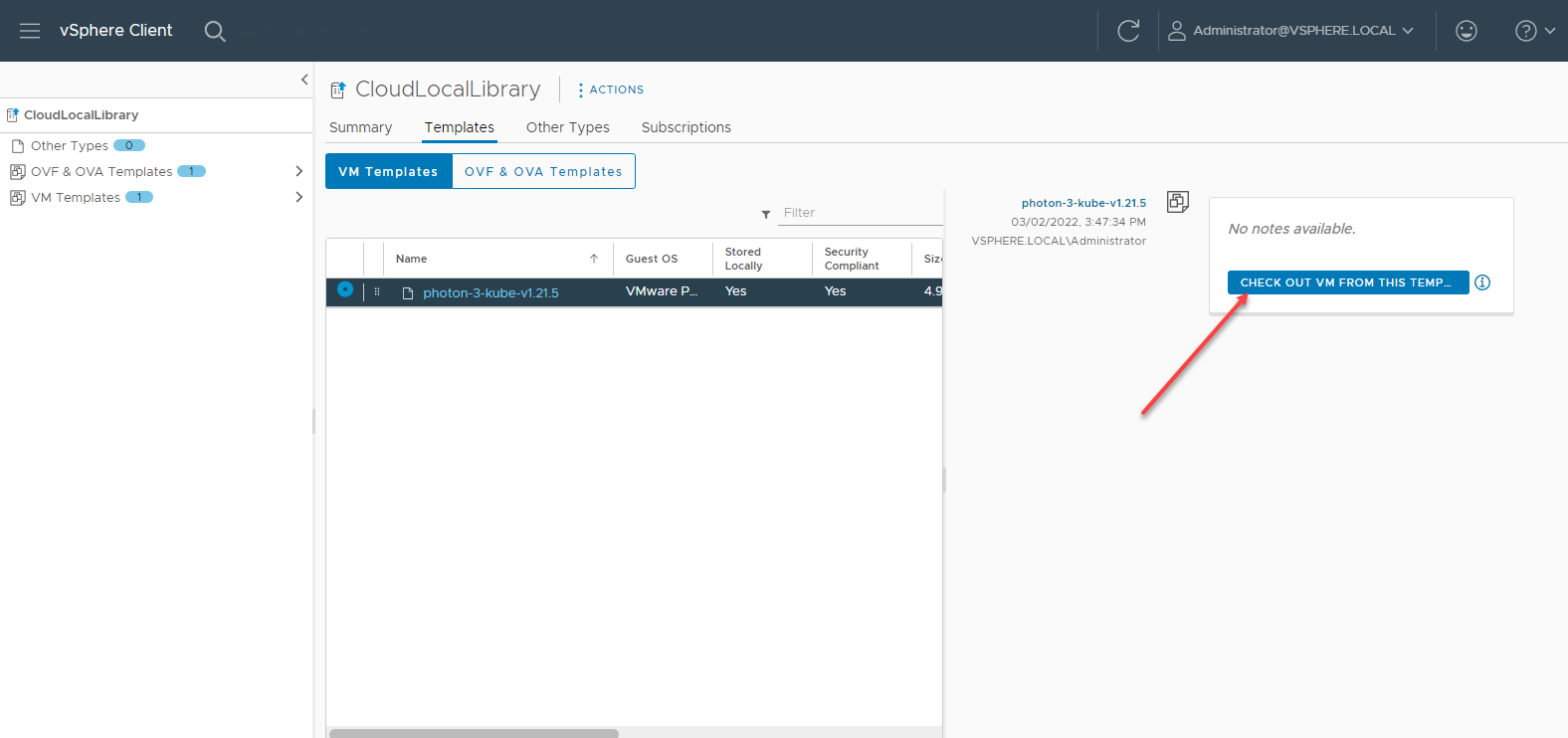 Launching the Check out VM from this template