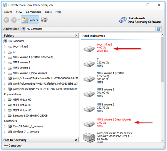 Mounted VMDKs are highlighted in red