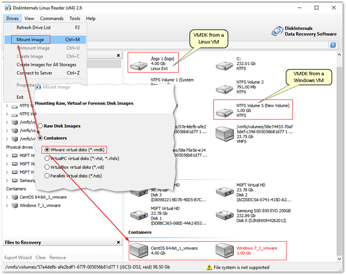 Mounting VMDK disks using Linux Reader from DiskInternals