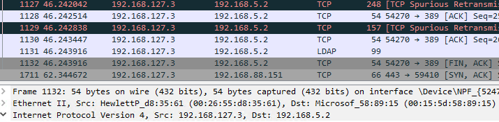 My display now contains traffic for that virtual machine