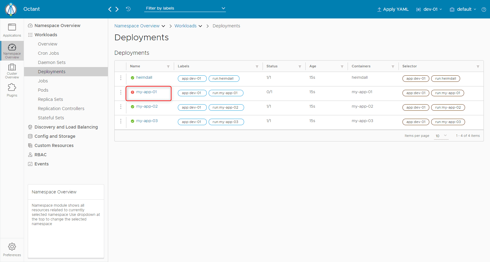 Octant, Kubernetes
