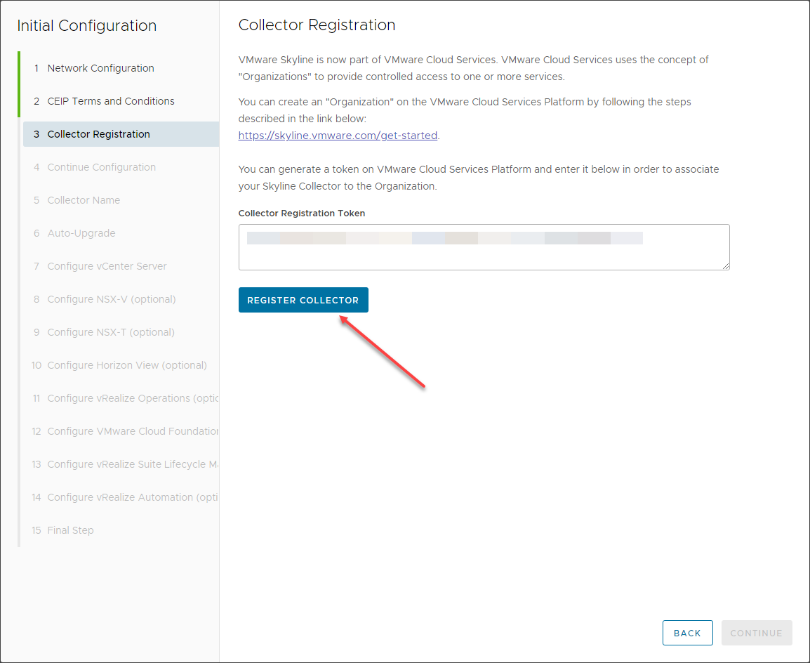 Registering the new VMware Skyline Collector