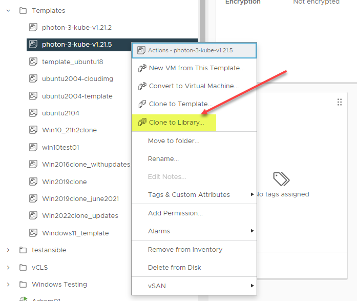 Right-clicking and cloning a VM template only gives the option to Clone to Library