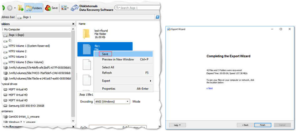 Saving and exporting content from a VMDK to an external location