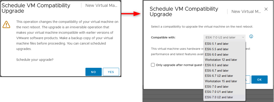 Schedule compatibility upgrade to have it run at the next power cycle