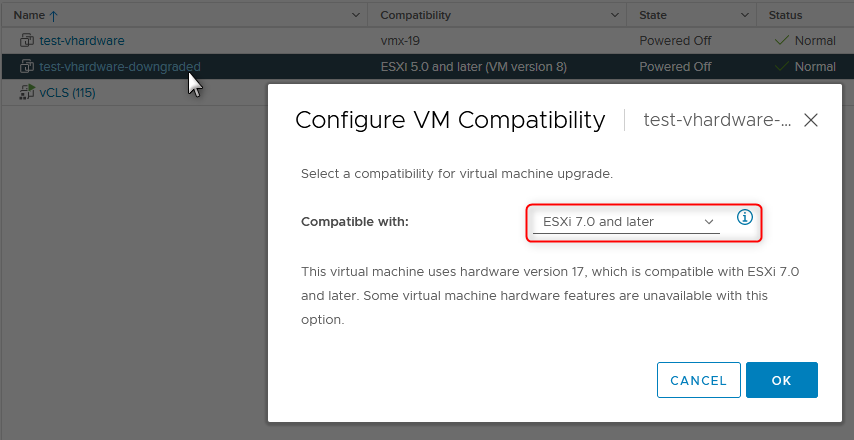 Select the correct compatibility level on the new level.