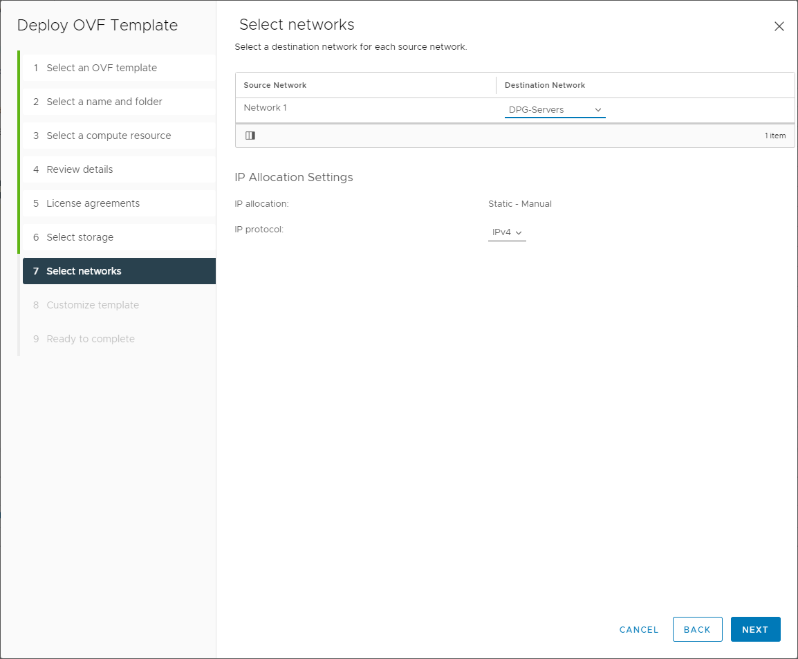 Select the network for the Skyline Appliance