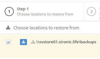 select the storage location that holds your VM backup and click Next