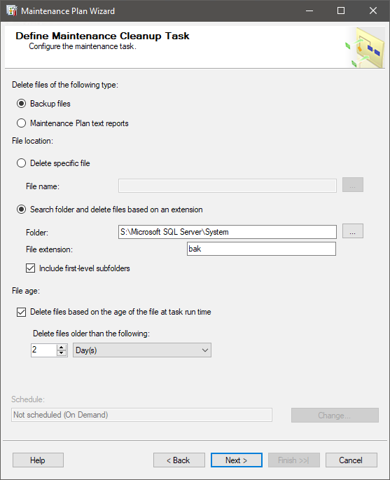 SQL Define Maintenance Cleanup Task
