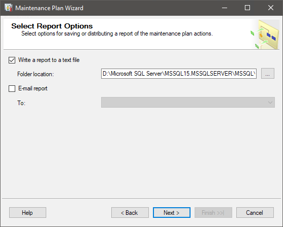 SQL Select Report Options