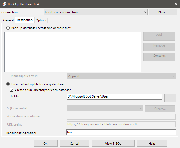 SQL server sub-directory for each database
