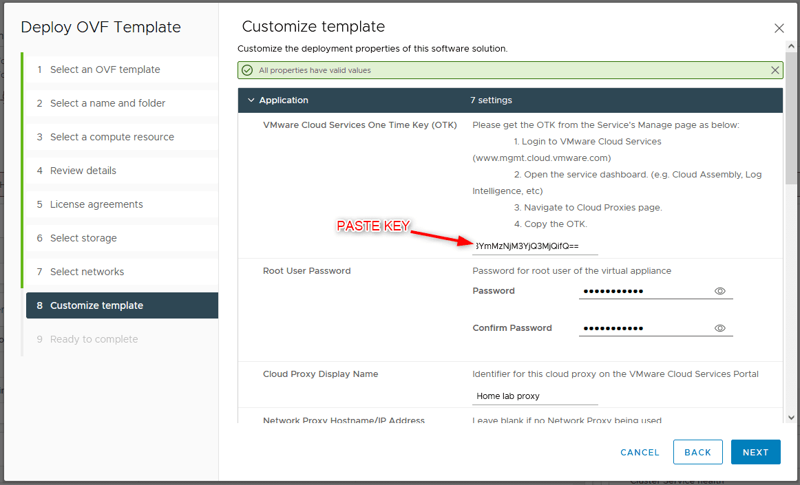 The key will pair your Cloud Proxy instance with your VMware Cloud account
