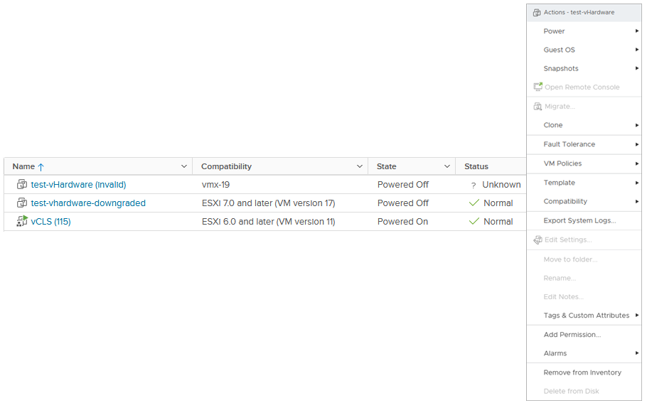 VMs in ‘Invalid’ state are unusable with most options greyed out