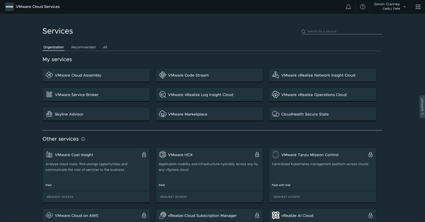 VMware Cloud Services Portal