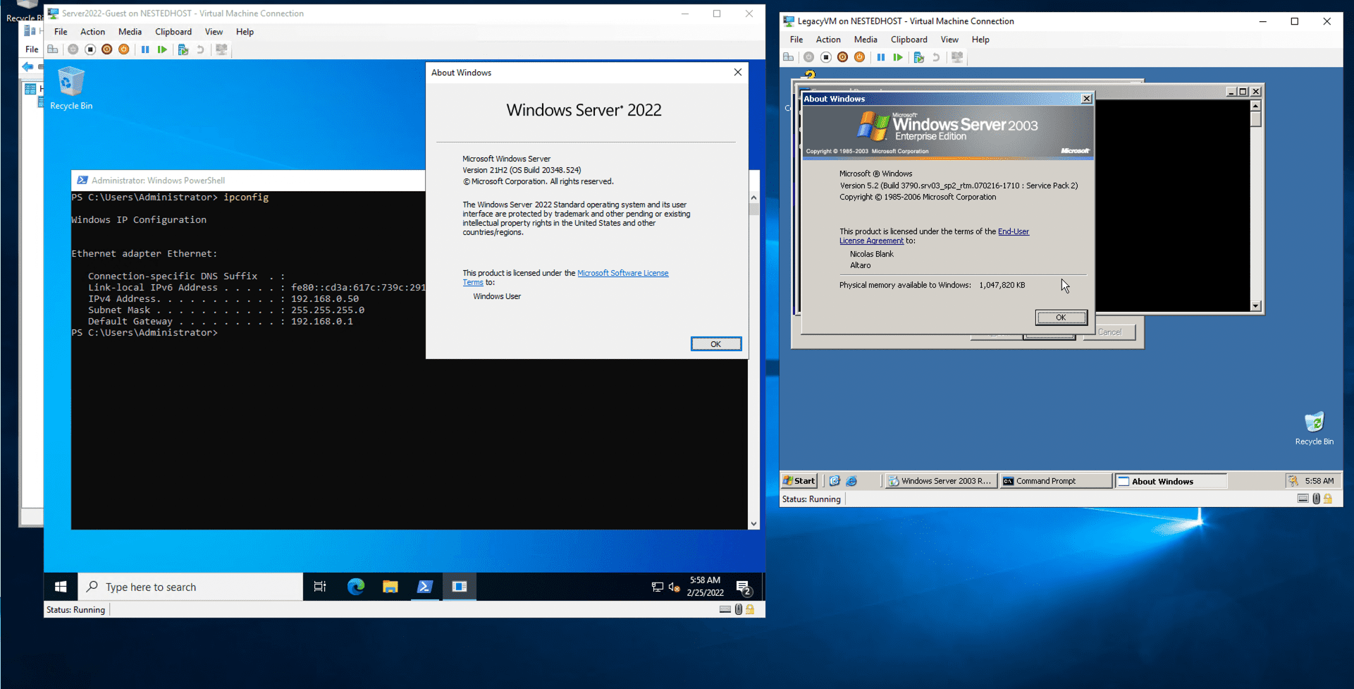 Windows Server 2003 virtual machine